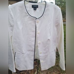Liz Claiborne white with black trim blazer jacket, size large.